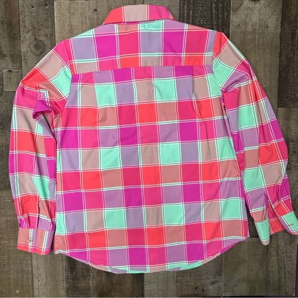 Foxcroft Pink and Green Button Down Shirt size 8 - Picture 8 of 13